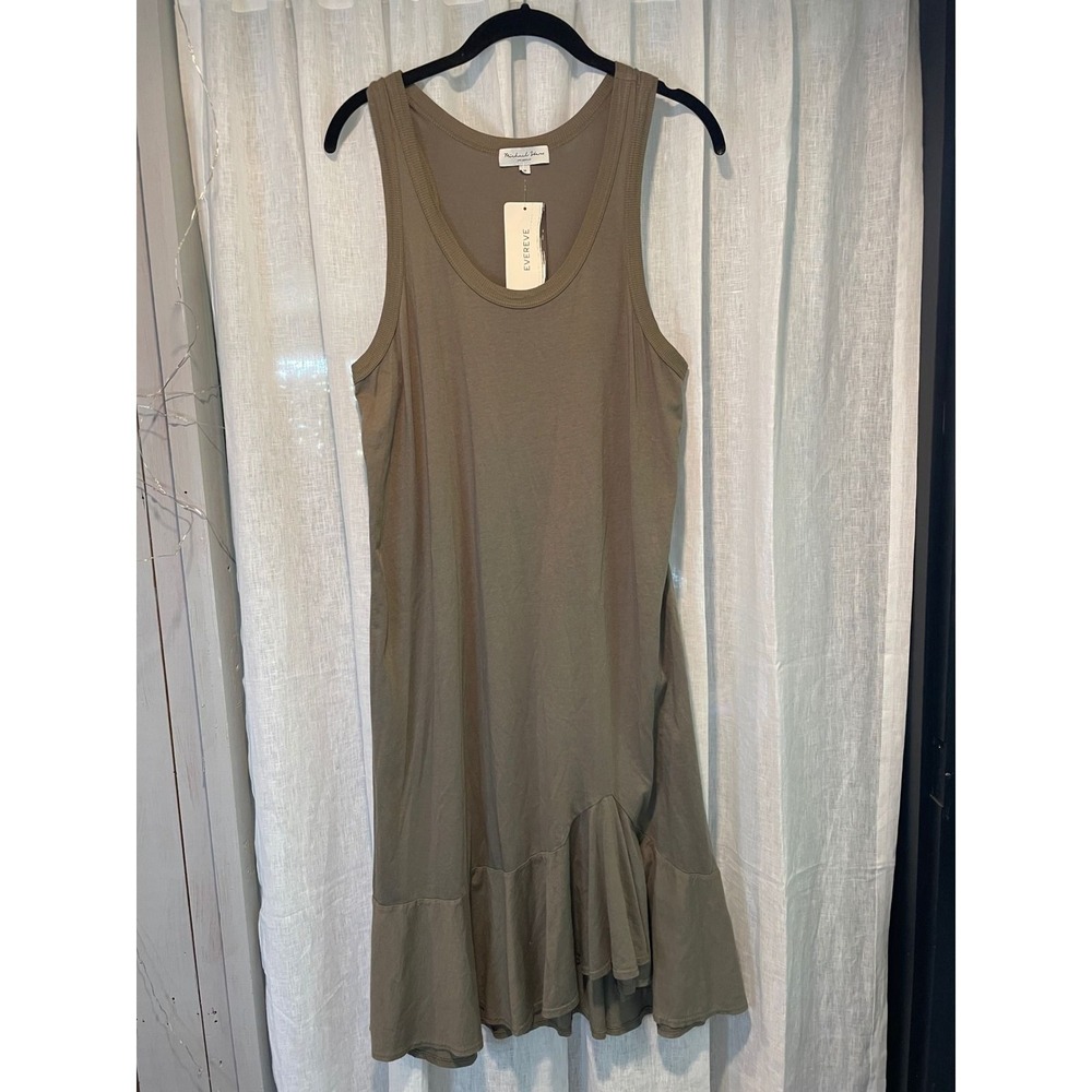 NWT Michael Stars Jasmine Swing Dress Olive Green Ruffle Hem Tank Dress size M